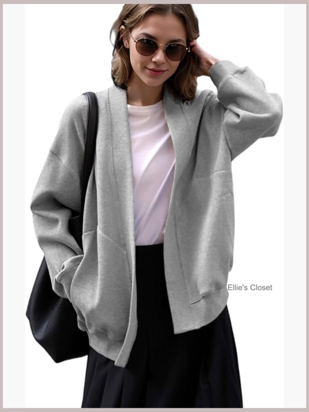 Cotton Blend Open Front Cardigan Oversized Loose Fit with Pockets